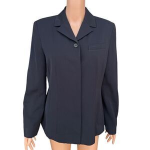 Ann Taylor Loft navy blue button down blazer jacket size 8